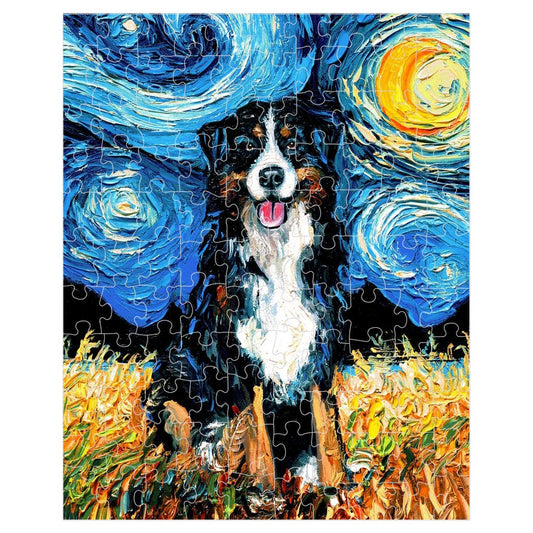 Premium Boxed Puzzles  Bernese Mountain Dog Starry Night Art By Aja Rainy Day Activity Game Choose From Multiple Sizes