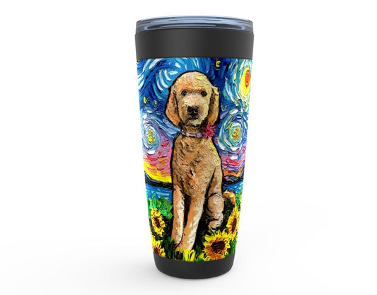 Goldendoodle And Sunflowers Starry Night Dog Viking Tumbler Insulated Stainless Steel Drinkware Art By Aja