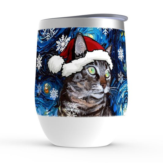 Stemless Wine Tumblers  Tabby Santa Cat Starry Night Cup With Lid Christmas Gift Barware Wine Glass Home Goods Drinkware By Aja