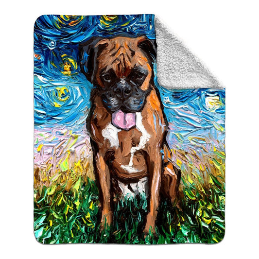 Premium Fleece Sherpa Blanket Cute Boxer Starry Night Dog 60x50 inches