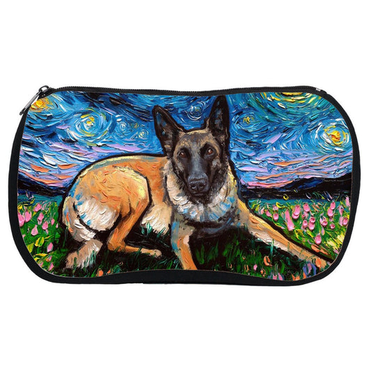 Cosmetic Bag  Belgian Malinois Shepherd Starry Night Dog Neoprene Rubber Makeup Pouch Travel Bag Art By Aja