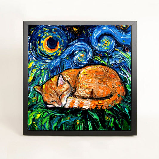 Sleeping Orange Tabby Art FRAMED CANVAS print starry night artwork Aja 8x8 10x10 12x12 16x16 20x20 24x24, 30x30 choose size