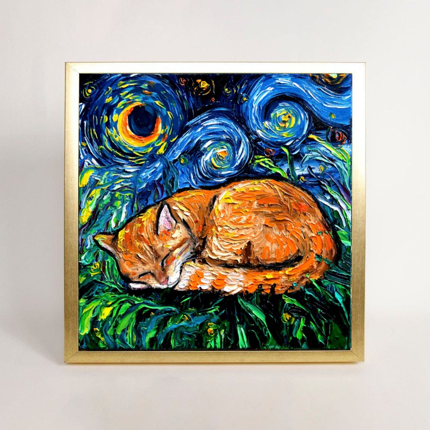 Sleeping Orange Tabby Art FRAMED CANVAS print starry night artwork Aja 8x8 10x10 12x12 16x16 20x20 24x24, 30x30 choose size