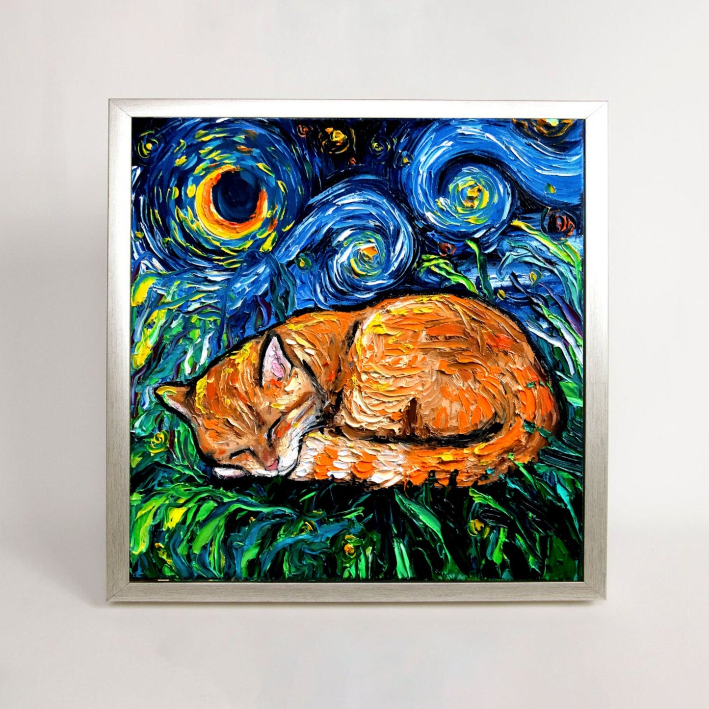 Sleeping Orange Tabby Art FRAMED CANVAS print starry night artwork Aja 8x8 10x10 12x12 16x16 20x20 24x24, 30x30 choose size