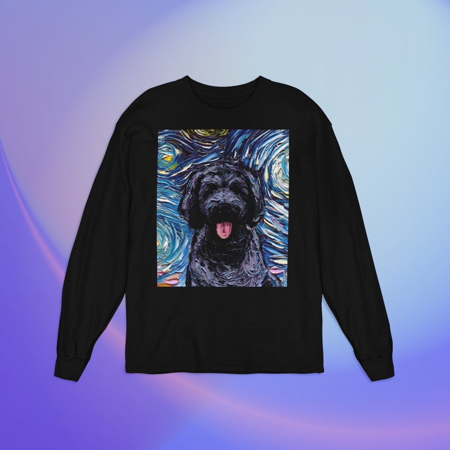 Unisex Long Sleeve Tee Shirt  Black Goldendoodle Portrait Labradoodle Starry Night Dog Art by Aja Bella + Canvas 3501 clothing Apparel