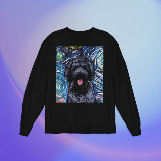 Unisex Long Sleeve Tee Shirt  Black Goldendoodle Portrait Labradoodle Starry Night Dog Art by Aja Bella + Canvas 3501 clothing Apparel