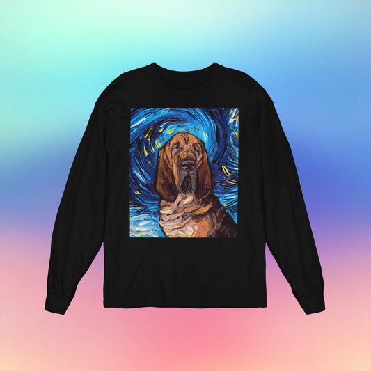 Unisex Long Sleeve Tee Shirt  Bloodhound Portrait Starry Night Dog Art by Aja Bella + Canvas 3501 clothing Apparel Animal Artwork