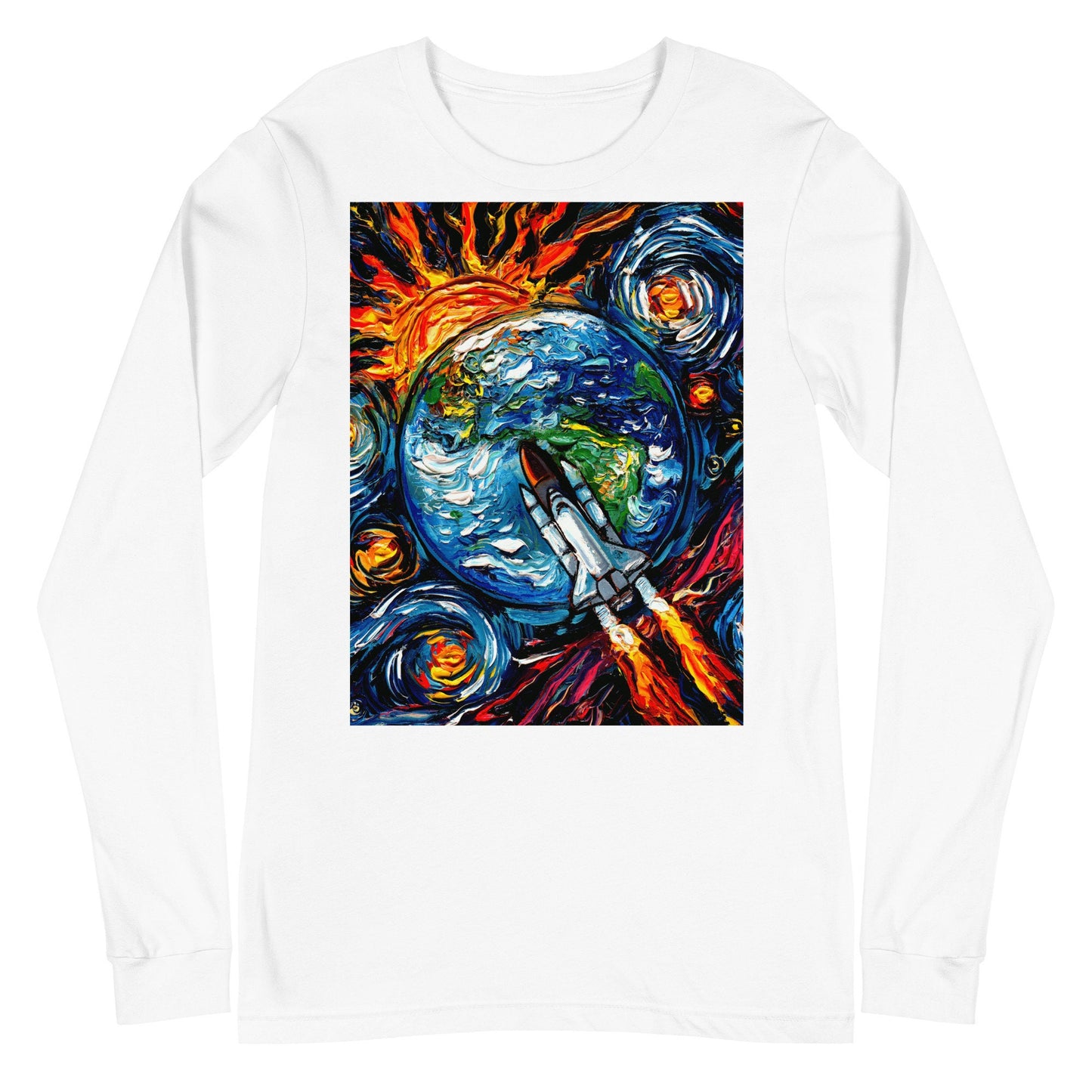 Unisex Long Sleeve Tee Shirt  Space Shuttle Launch Starry Night Space Science Art by Aja Bella + Canvas 3501 clothing Spaceship Earth
