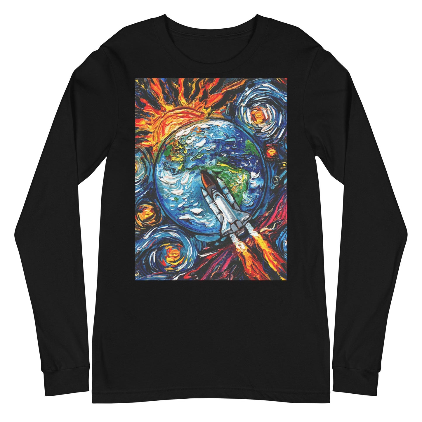 Unisex Long Sleeve Tee Shirt  Space Shuttle Launch Starry Night Space Science Art by Aja Bella + Canvas 3501 clothing Spaceship Earth