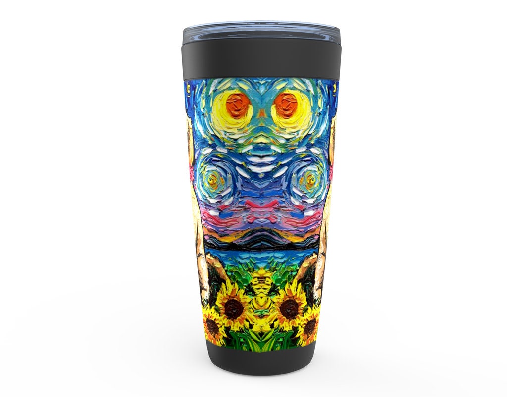 Goldendoodle And Sunflowers Starry Night Dog Viking Tumbler Insulated Stainless Steel Drinkware Art By Aja