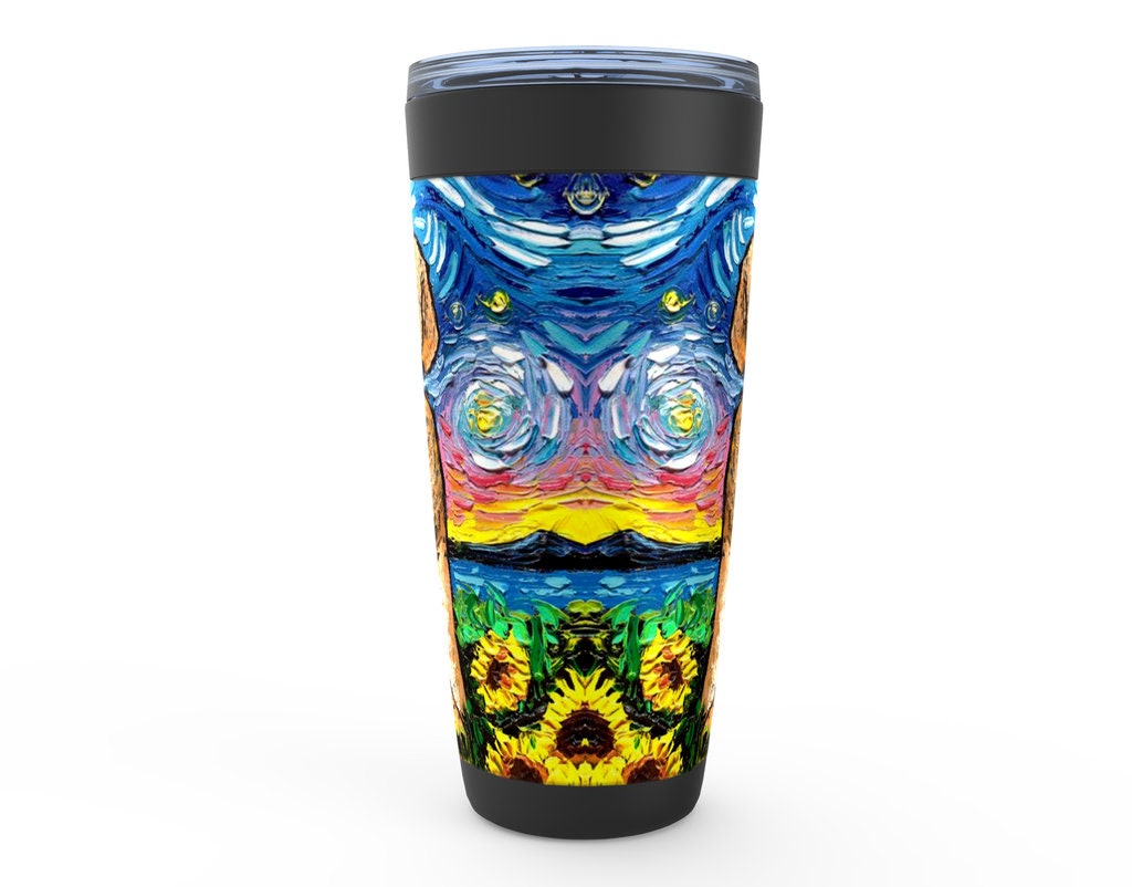 Goldendoodle And Sunflowers Starry Night Dog Viking Tumbler Insulated Stainless Steel Drinkware Art By Aja