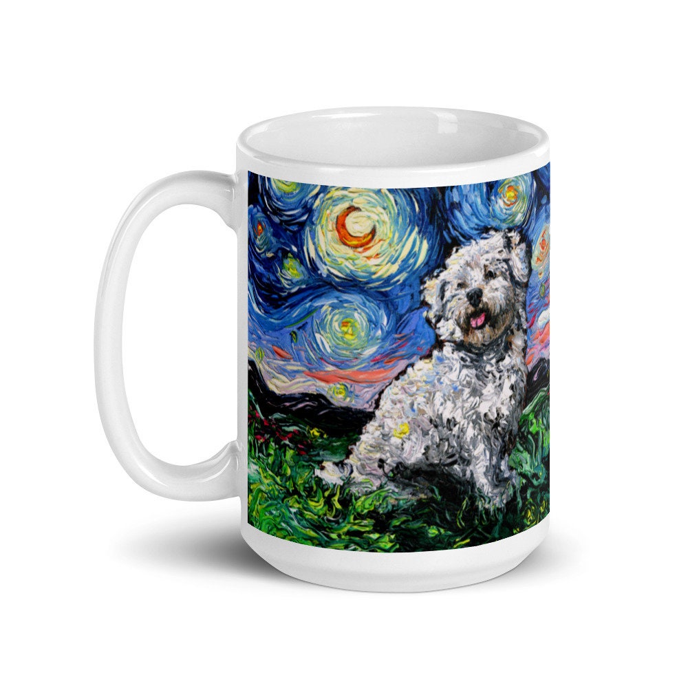 Coton de Tuléar Coffee Mug Starry Night Dog Art by Aja ceramic coffee cup artwork home goods