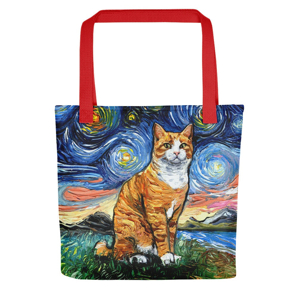 Tote Bag  Orange Tuxedo Tabby Cat Starry Night handbag artwork by Aja cat lover gift gym bag shopping grocery bag carry all