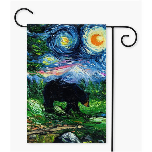 Black Bear Smoky Mountain Forest Starry Night Yard Flags