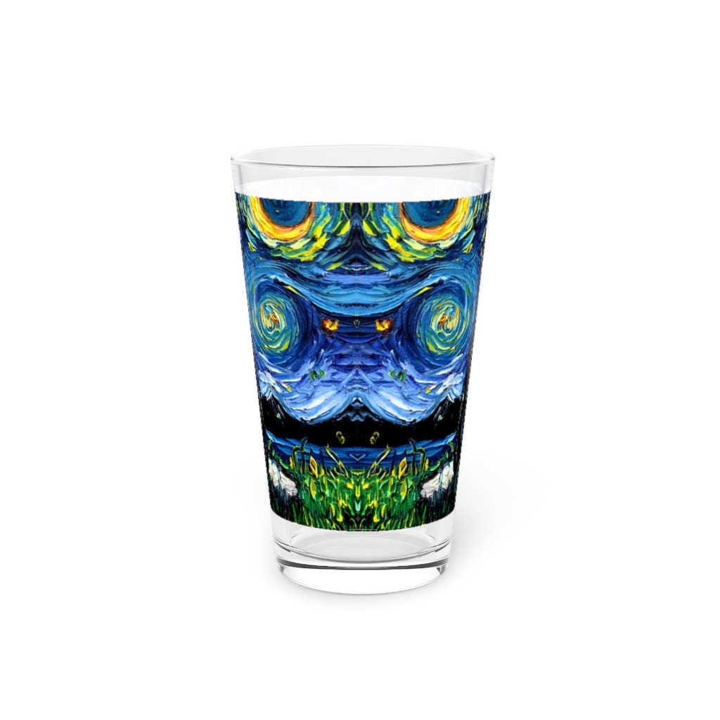 Pint Glass 16oz Border Collie Back Starry Night Dog Unique Gift Barware Tumbler Cup Drink ware cup Home Goods Artwork By Aja