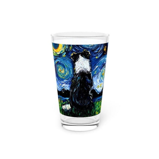 Pint Glass 16oz Border Collie Back Starry Night Dog Unique Gift Barware Tumbler Cup Drink ware cup Home Goods Artwork By Aja