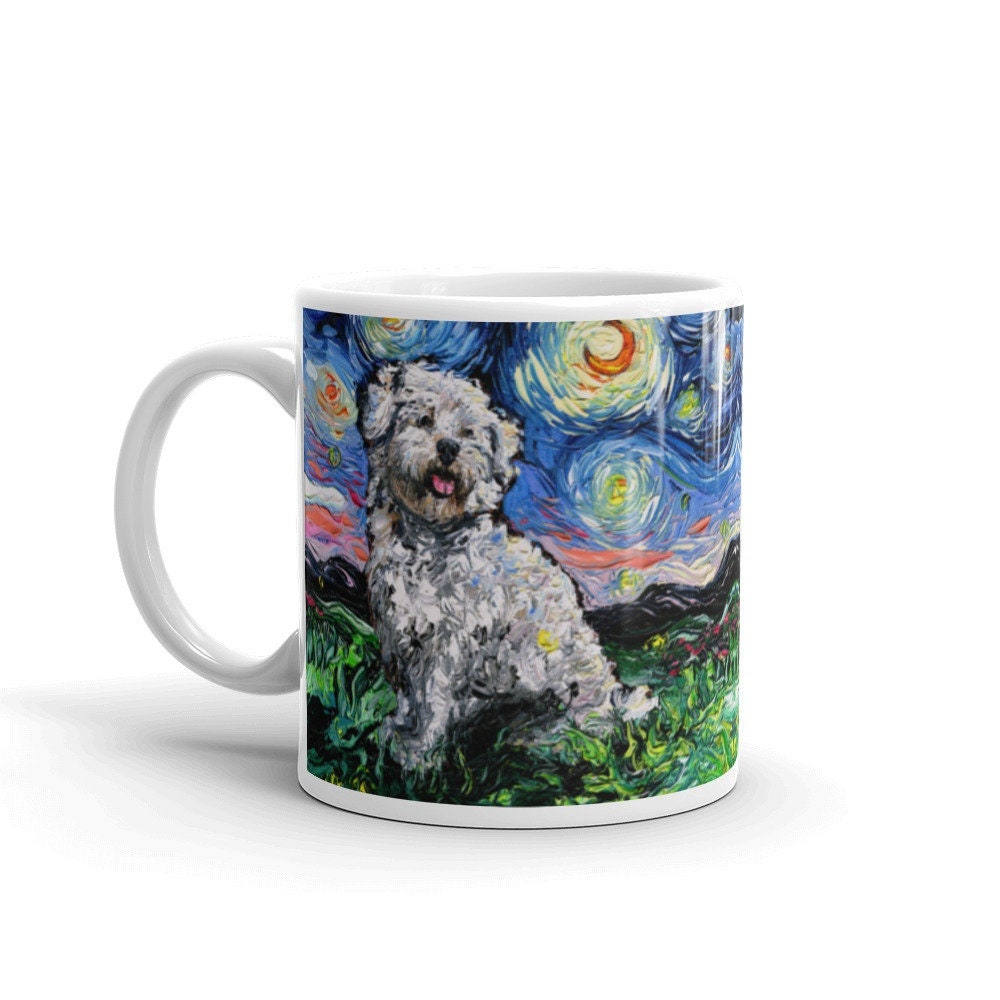 Coton de Tuléar Coffee Mug Starry Night Dog Art by Aja ceramic coffee cup artwork home goods
