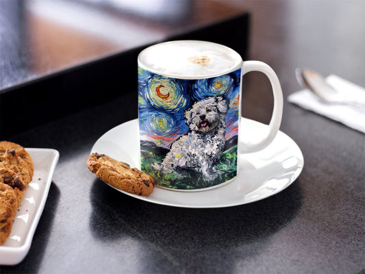 Coton de Tuléar Coffee Mug Starry Night Dog Art by Aja ceramic coffee cup artwork home goods