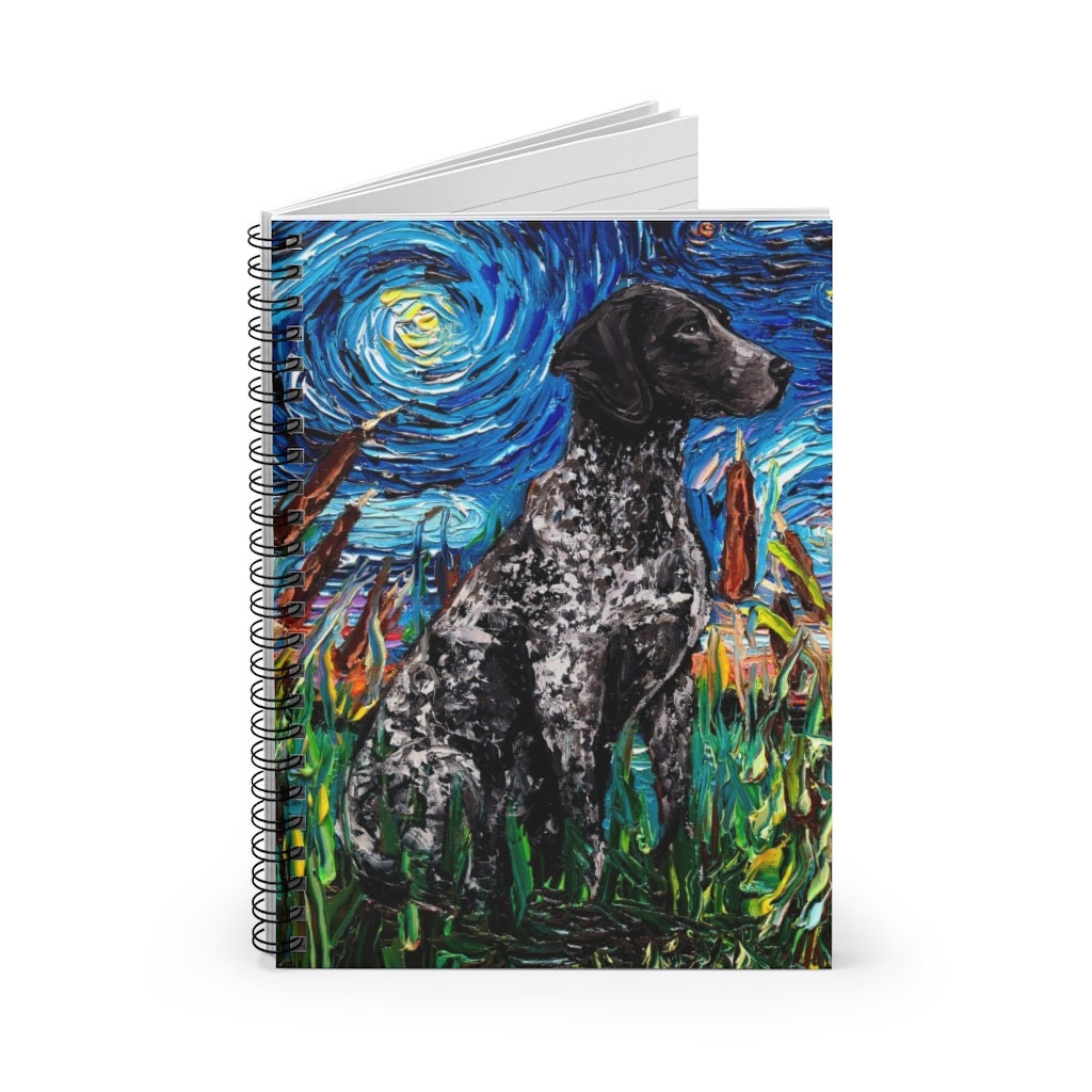 Spiral Notebook  Ruled Line Black German Short Hair Pointer Munsterlander Dog 8x6x.6 inch Journal Stationary Art by Aja Free US Shipping