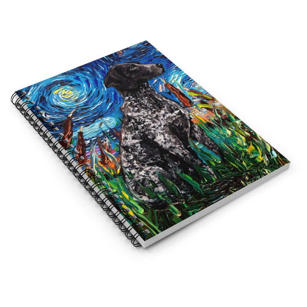 Spiral Notebook  Ruled Line Black German Short Hair Pointer Munsterlander Dog 8x6x.6 inch Journal Stationary Art by Aja Free US Shipping