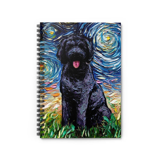 Spiral Notebook  Ruled Line Black Goldendoodle Labradoodle Starry Night Dog 8x6x.6 inch Journal Stationary Art by Aja Free US Shipping