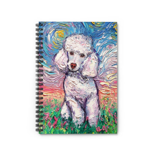 Spiral Notebook  Ruled Line White Toy Poodle Starry Night Dog 8x6x.6 inch Journal Stationary Art by Aja Free US Shipping