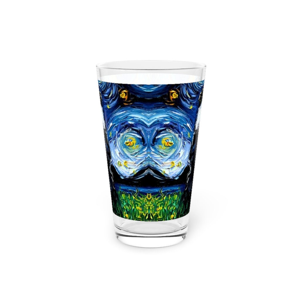 Pint Glass 16oz Border Collie Back Starry Night Dog Unique Gift Barware Tumbler Cup Drink ware cup Home Goods Artwork By Aja