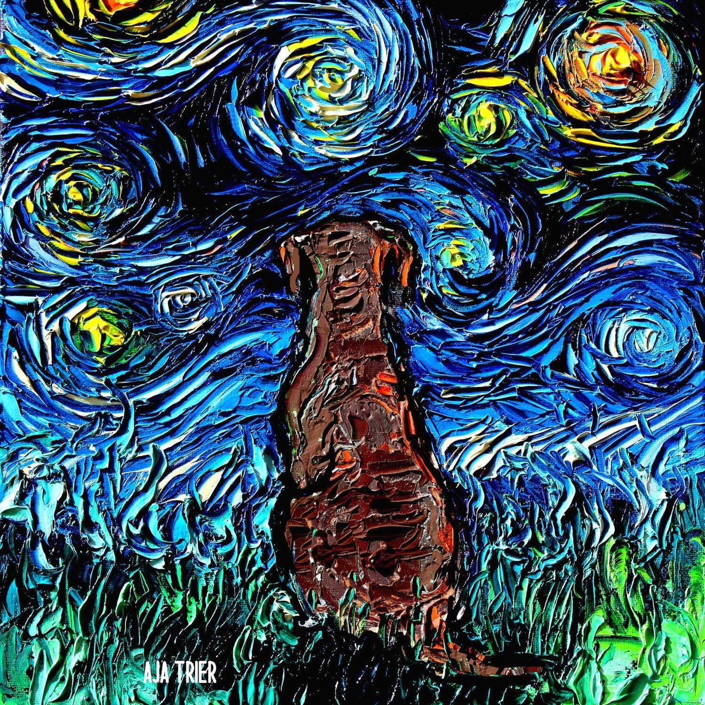 Chocolate Labrador Back Starry Night Dog CANVAS print Art by Aja choose size brown lab home decor wall artwork