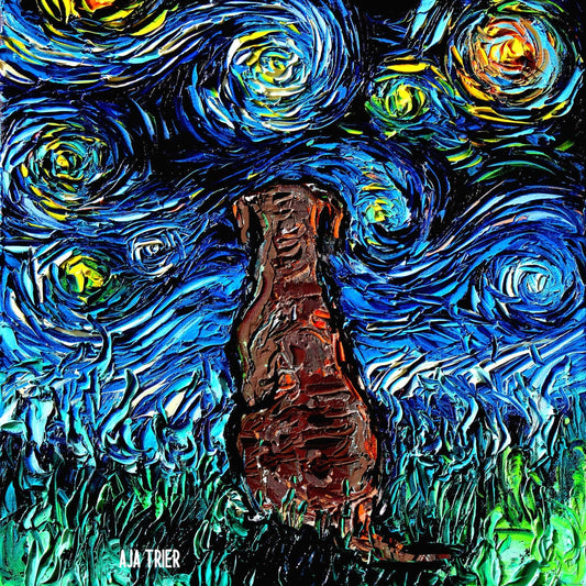 Chocolate Labrador Back Starry Night Dog CANVAS print Art by Aja choose size brown lab home decor wall artwork