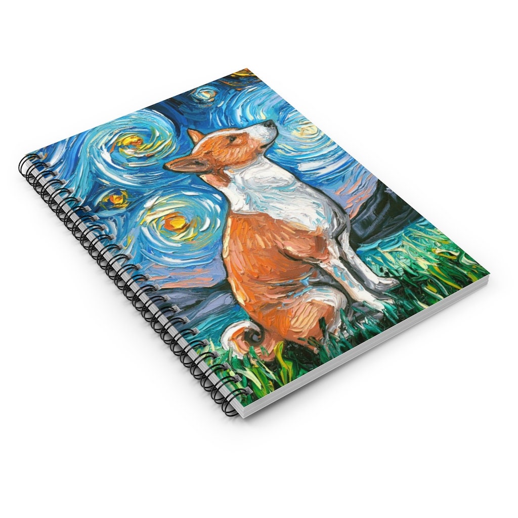 Spiral Notebook  Ruled Line Basenji Starry Night Dog Soft Cover 8x6x.6 inch Journal Stationary Art by Aja Free shipping