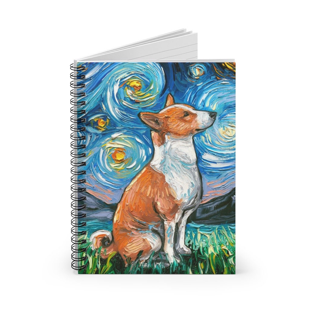 Spiral Notebook  Ruled Line Basenji Starry Night Dog Soft Cover 8x6x.6 inch Journal Stationary Art by Aja Free shipping