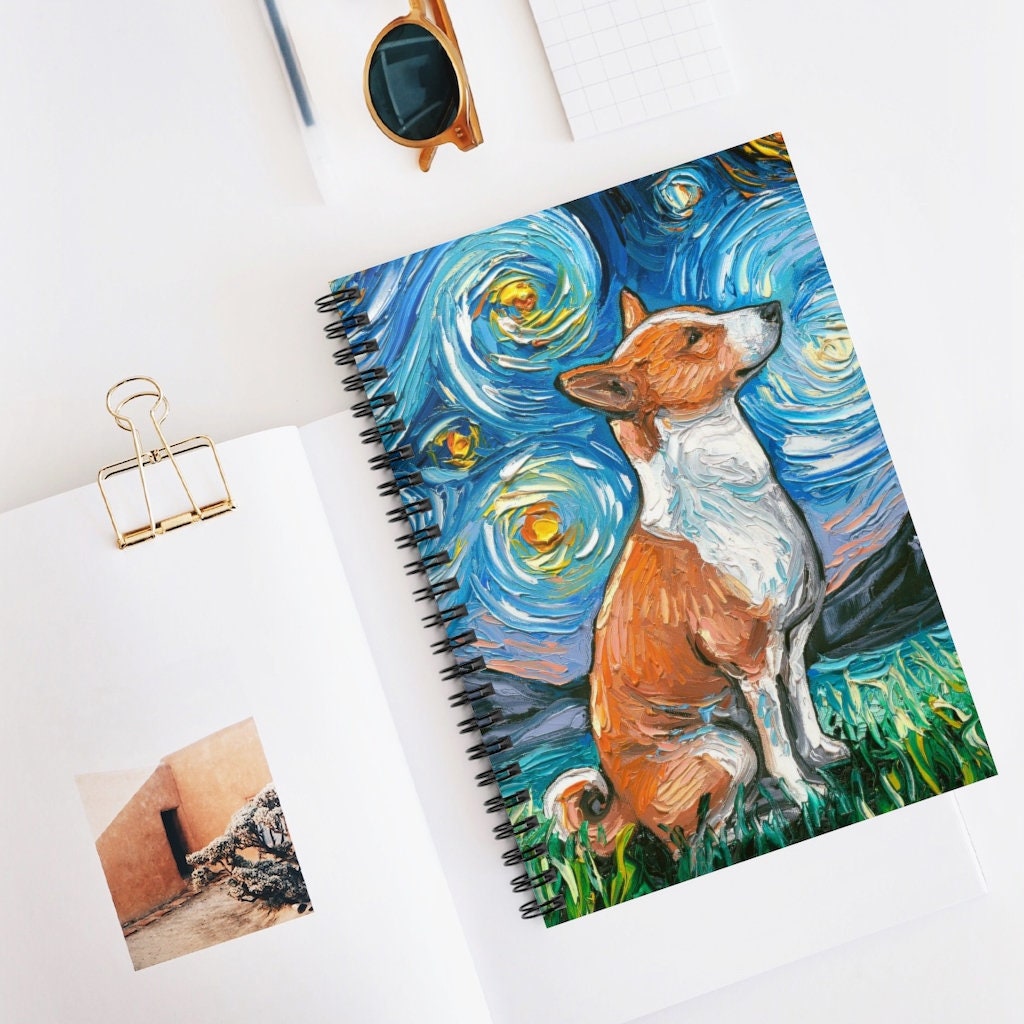 Spiral Notebook  Ruled Line Basenji Starry Night Dog Soft Cover 8x6x.6 inch Journal Stationary Art by Aja Free shipping