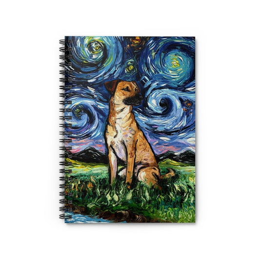 Spiral Notebook  Ruled Line Black Mouth Cur Starry Night Dog Soft Cover 8x6x.6 inch Journal Stationary Art by Aja Free shipping