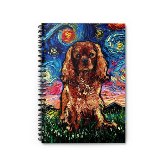 Spiral Notebook  Ruled Line Ruby Cavalier King Charles Spaniel Starry Night Dog Soft Cover 8x6x.6 inch Journal Art by Aja Free shipping