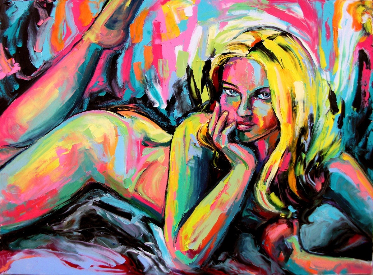 Abstract nude art print by Aja  Night Moves 9x12 inches colorful female figure