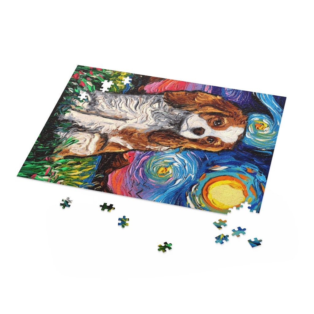 Premium Puzzle  Blenheim Cavalier King Charles Spaniel Starry Night Dog 252 Or 500 Piece Puzzles in Gift Box Art By Aja Free Us Shipping