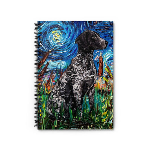 Spiral Notebook  Ruled Line Black German Short Hair Pointer Munsterlander Dog 8x6x.6 inch Journal Stationary Art by Aja Free US Shipping