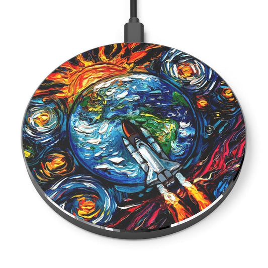 Wireless Phone Charger  Space Shuttle Starry Night Outer space Science Desktop Accessories iPhone Android Charging Station Art by Aja