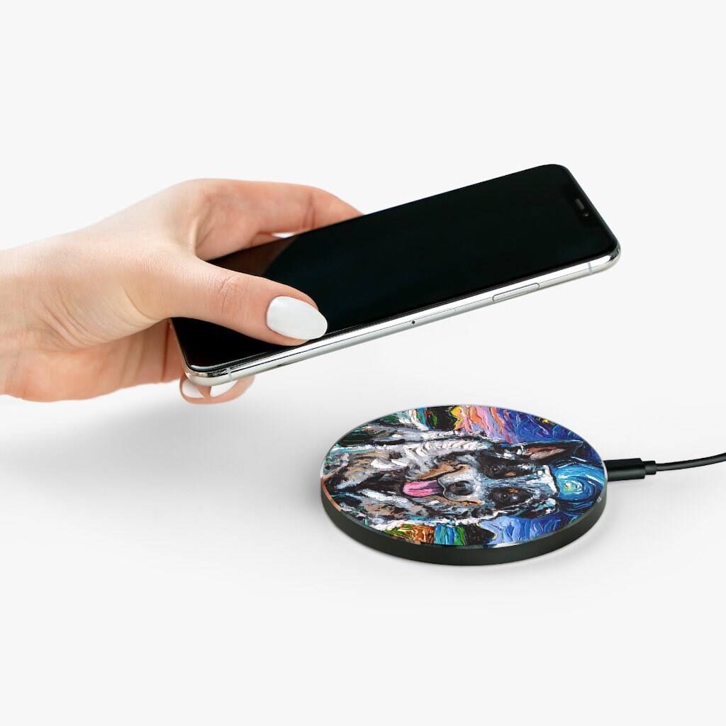 Wireless Phone Charger  Australian Cattle Dog Starry Night Dog Desktop Accessories iPhone Android Charging Station Art by Aja