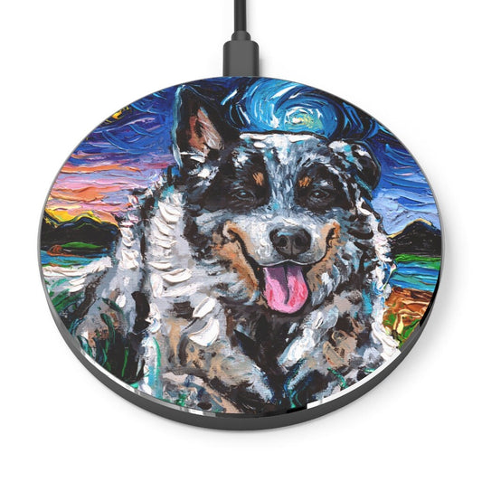 Wireless Phone Charger  Australian Cattle Dog Starry Night Dog Desktop Accessories iPhone Android Charging Station Art by Aja