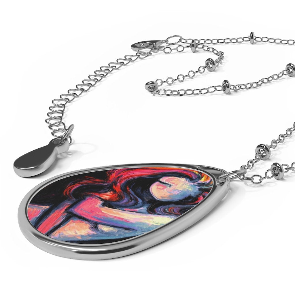 Nova Abstract Female Nude Empowering Woman 1.5x1 inch Oval Pendant on 20.47 inch Chain Necklace Jewelry Featuring Art by Aja