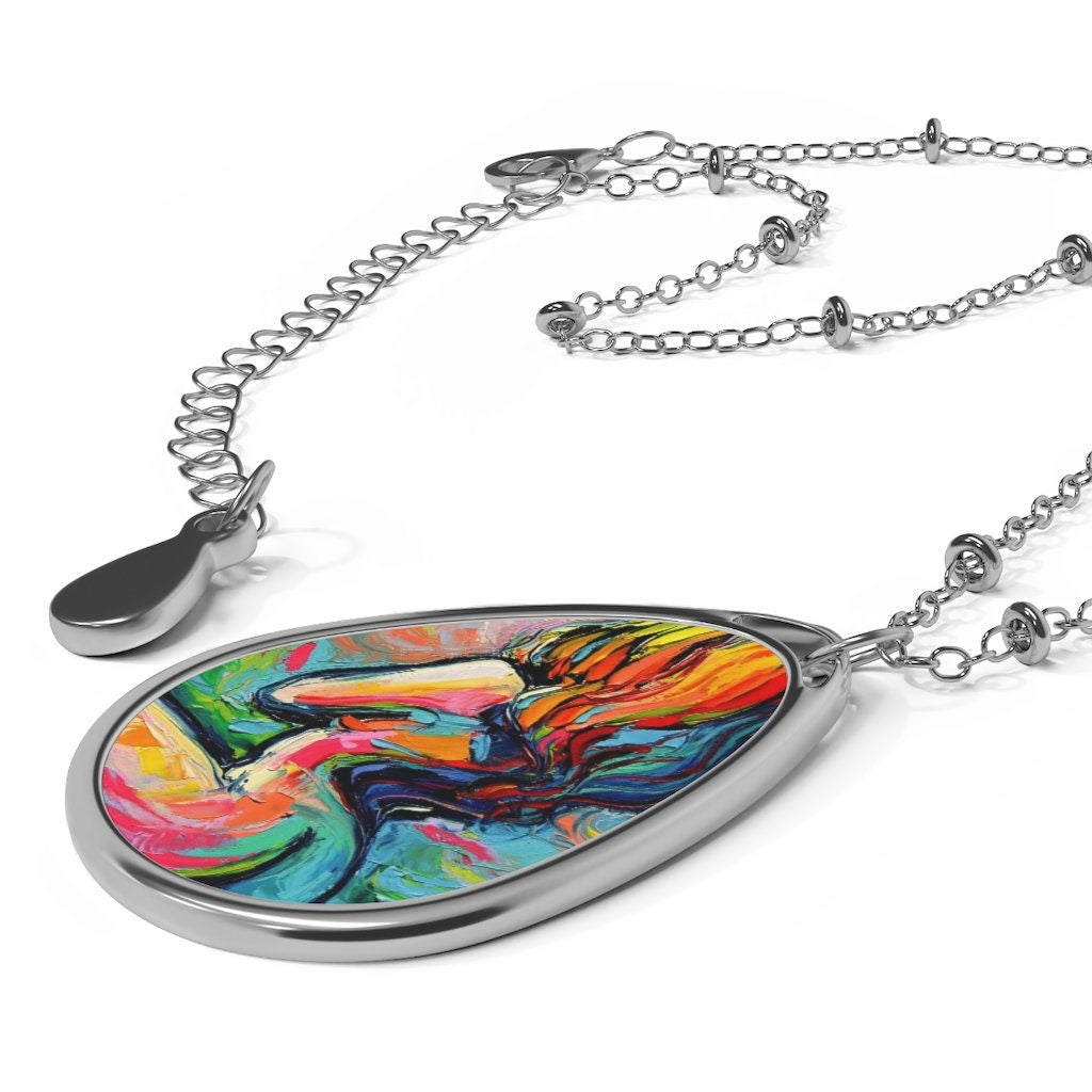 Whispers Abstract Female Nude Empowering Woman 1.5x1 inch Oval Pendant on 20.47 inch Chain Necklace Jewelry Featuring Art by Aja
