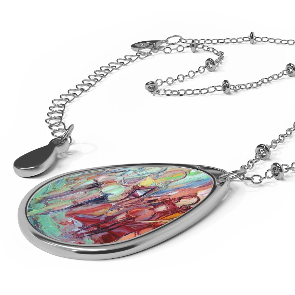 Exodus Abstract Female Nude Women Ghosts 1.5x1 inch Oval Pendant on 20.47 inch Chain Necklace Jewelry Featuring Art by Aja