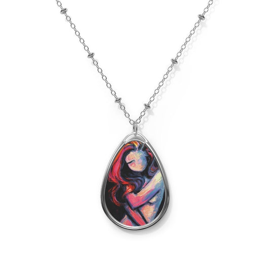 Nova Abstract Female Nude Empowering Woman 1.5x1 inch Oval Pendant on 20.47 inch Chain Necklace Jewelry Featuring Art by Aja