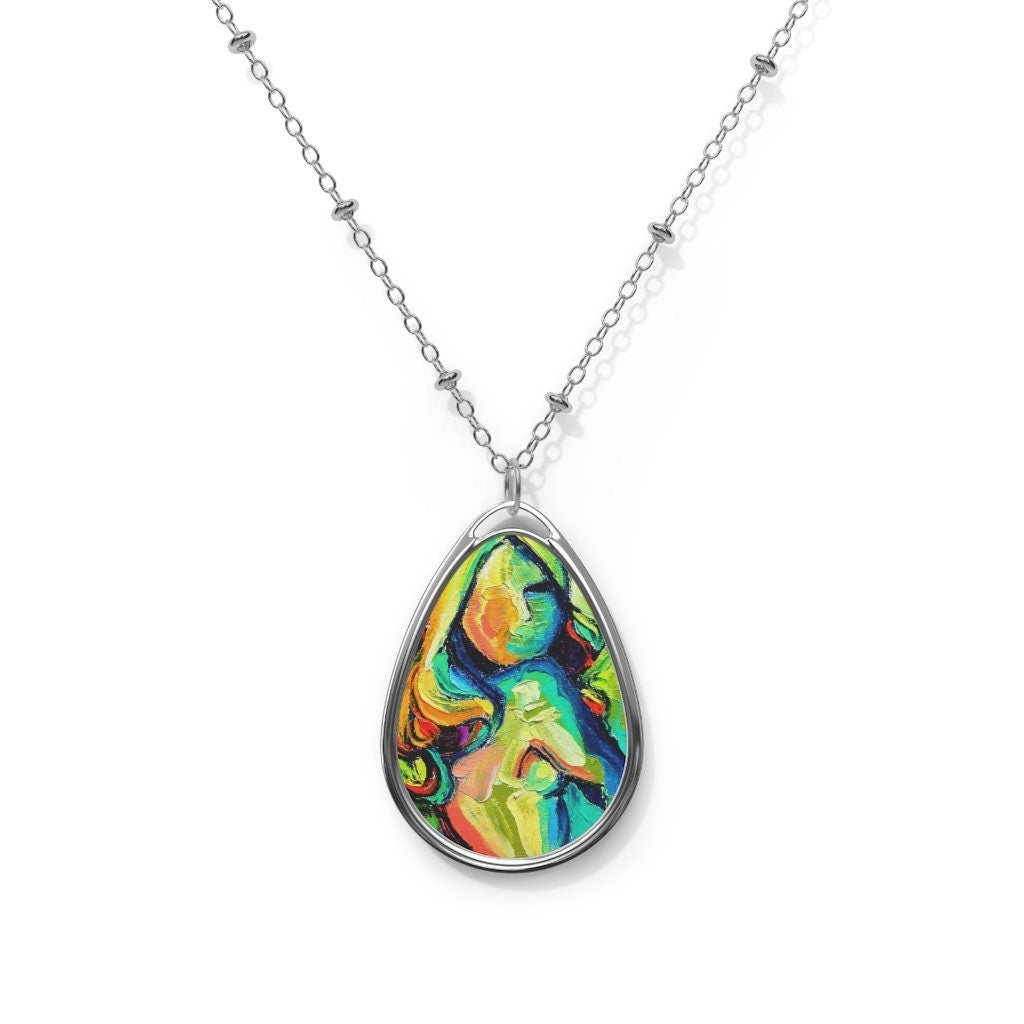 Femme 129 Abstract Female Nude Woman 1.5x1 inch Oval Pendant on 20.47 inch Chain Necklace Jewelry Featuring Art by Aja