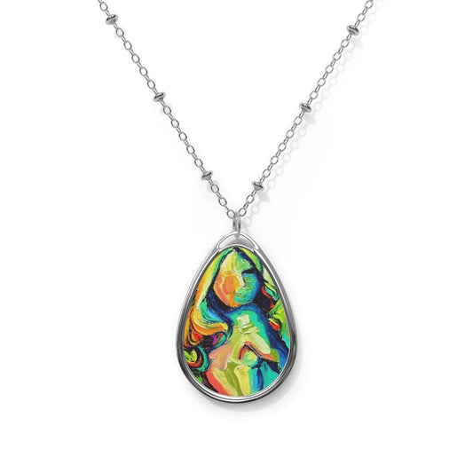 Femme 129 Abstract Female Nude Woman 1.5x1 inch Oval Pendant on 20.47 inch Chain Necklace Jewelry Featuring Art by Aja