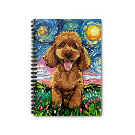 Spiral Notebook  Ruled Line Apricot Poodle Puppy Starry Night Dog 8x6x.6 inch Journal Stationary Art by Aja Free US Shipping