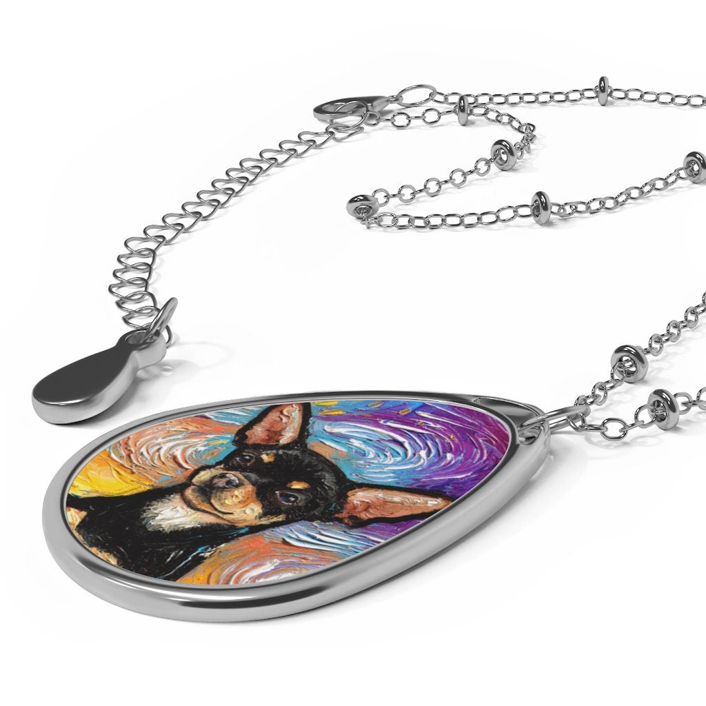 Dog Necklace Chihuahua Pendant Starry Night Jewelry Dog Lover Gift Idea Black and Tan Chihuahua Memorial Charm Chihuahueño Dog Art Necklace