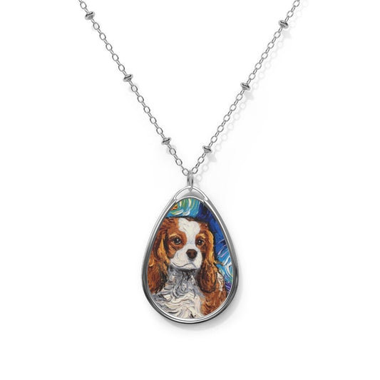 Dog Necklace Blenheim Cavalier King Charles Spaniel Portrait Jewelry Starry Night 1.5x1 inch Oval Pendant on 20.47 inch Chain Dog Lover Gift