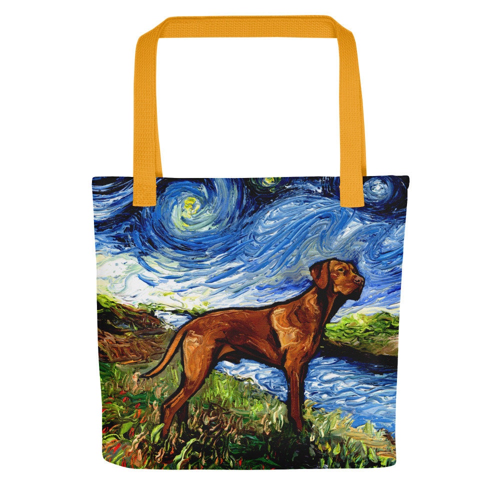 Tote Bag  Vizsla Starry Night Dog handbag artwork by Aja dog lover gift 15x15 inches printed both sides Purse Reusable Grocery Bag